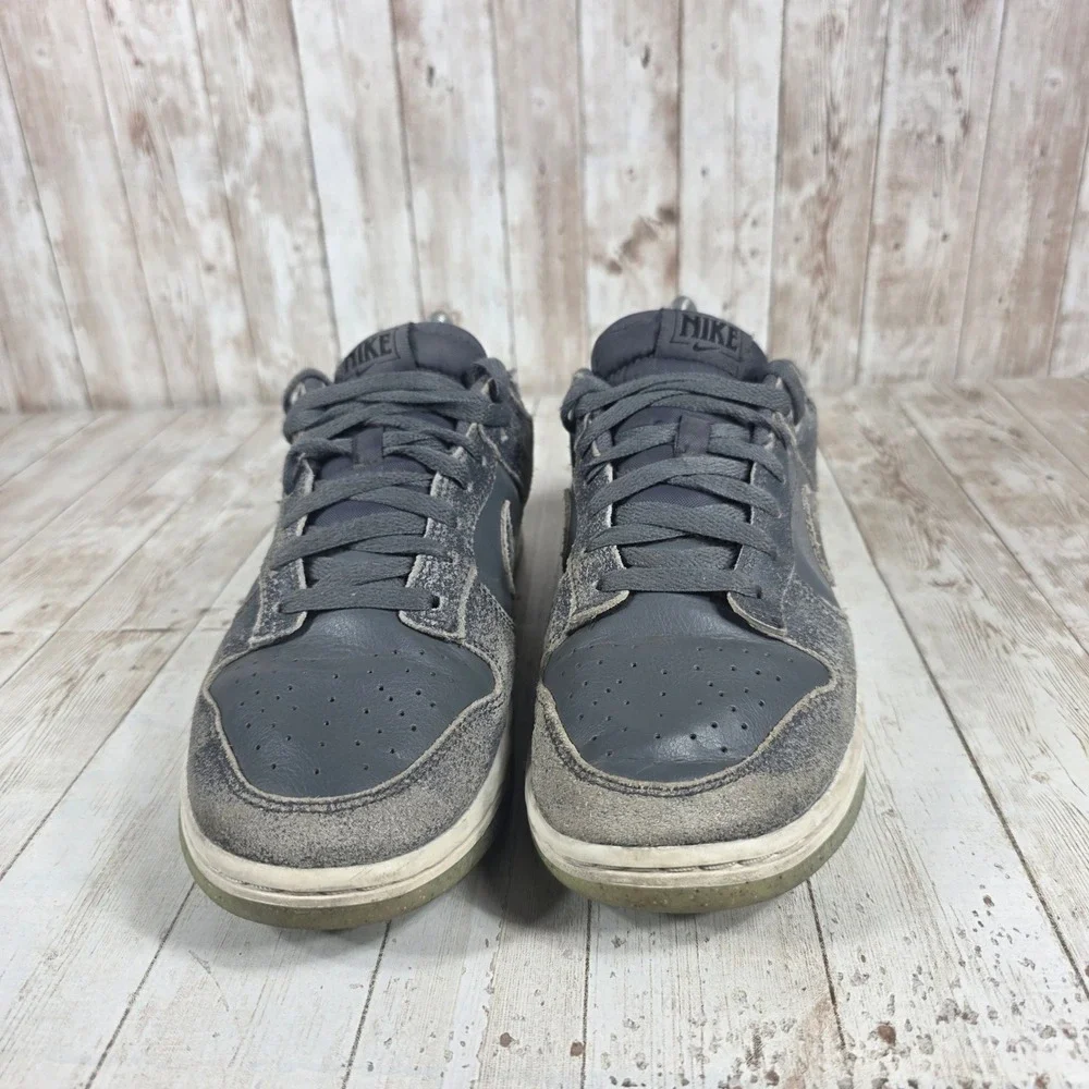 Nike Dunk Low Grey Cracked Leather Mens Shoes Sneakers Size 9.5 US‎